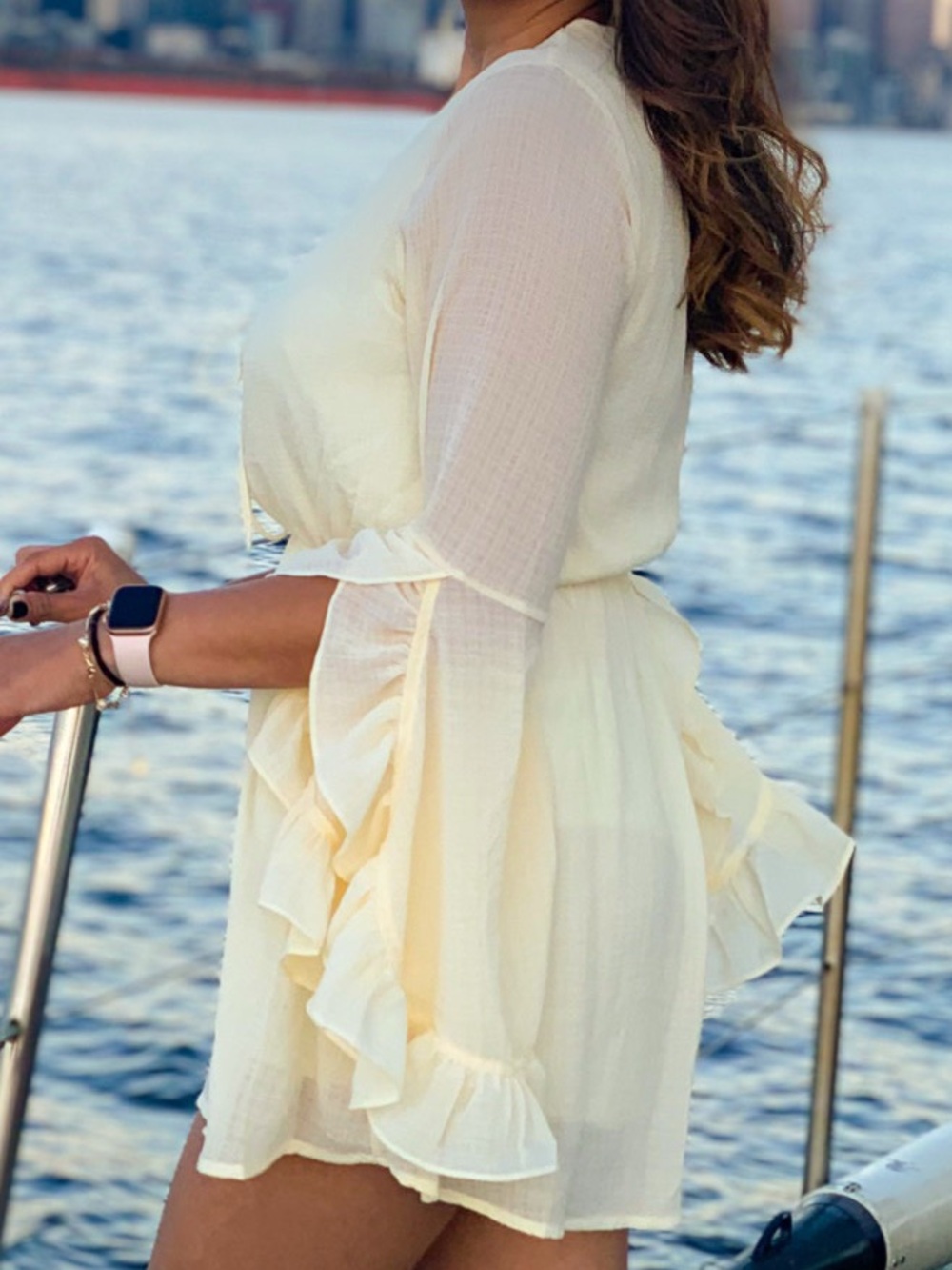 Cream Long-Sleeve V-Neck Romper